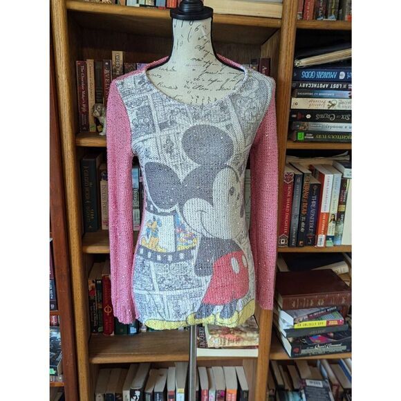 Disney Mickey Mouse crochet sequin sz s crew neck sweater - Picture 1 of 5